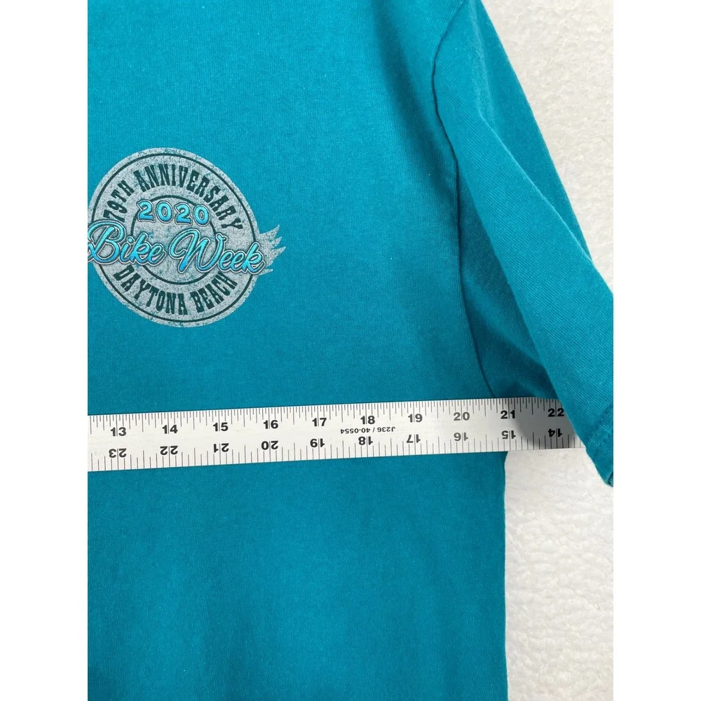 Gildan‎ Mens Daytona Beach Bike Week 2020 79th Anniversary Teal T-Shirt Large
